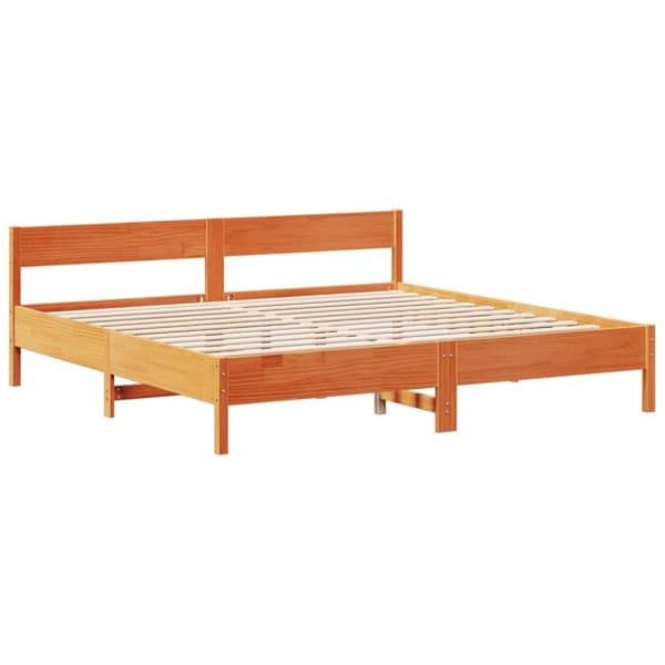 vidaXL Seng med bokhylle uten madrass voksbrun 180x200 cm heltre furu