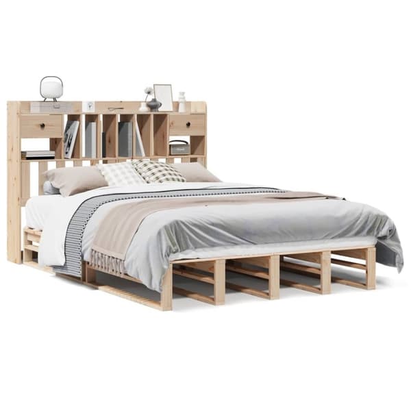vidaXL Seng med bokhylle uten madrass 160x200 cm heltre furu