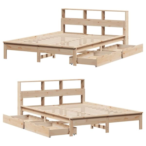 vidaXL Seng med bokhylle uten madrass 120x190 cm heltre furu