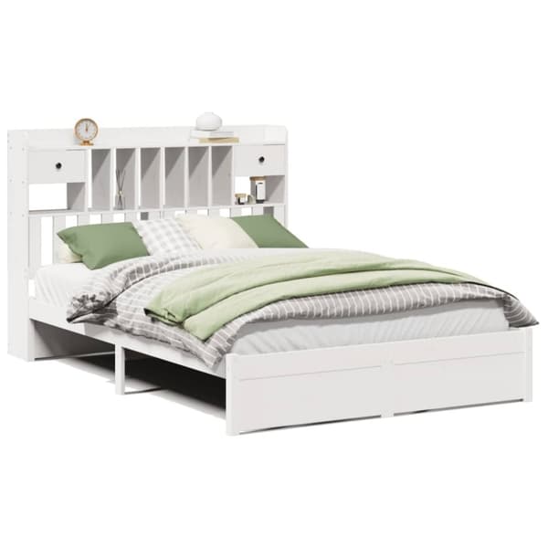 vidaXL Seng med bokhylle uten madrass hvit 160x200 cm heltre furu