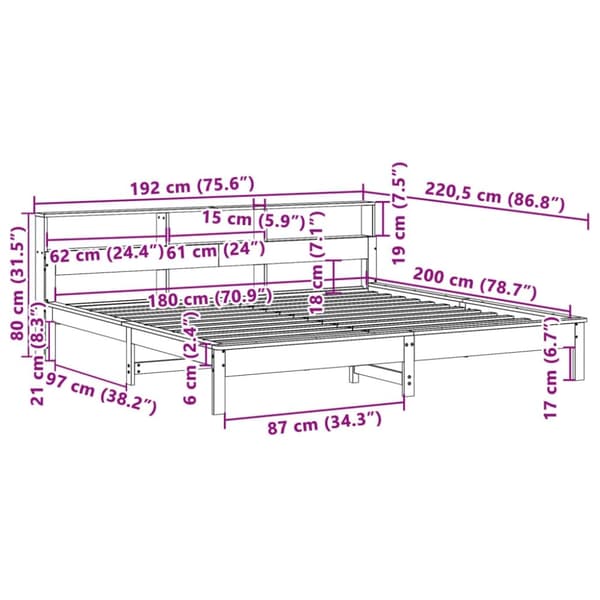 vidaXL sengeramme uden madras 180x200 cm massivt fyrretræ