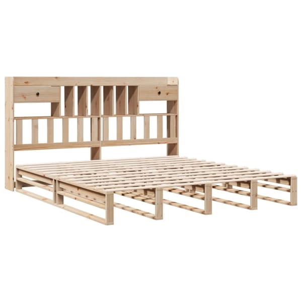 vidaXL Seng med bokhylle uten madrass 200x200 cm heltre furu