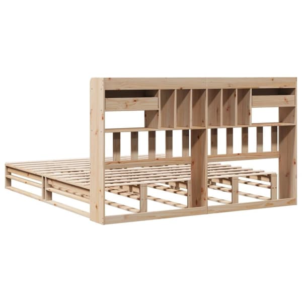vidaXL Seng med bokhylle uten madrass 200x200 cm heltre furu