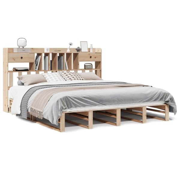 vidaXL Seng med bokhylle uten madrass 200x200 cm heltre furu