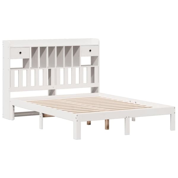 vidaXL Seng med bokhylle uten madrass hvit 160x200 cm heltre furu