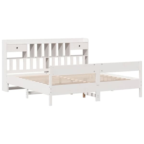 vidaXL Seng med bokhylle uten madrass hvit 200x200 cm heltre furu
