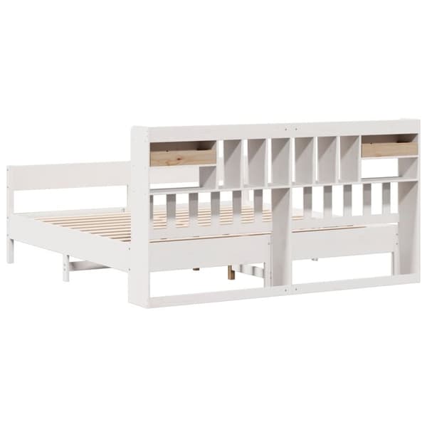 vidaXL Seng med bokhylle uten madrass hvit 200x200 cm heltre furu