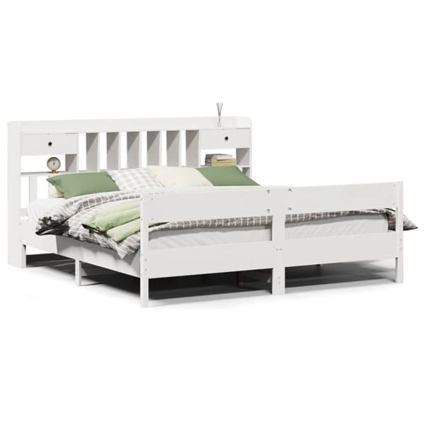vidaXL Seng med bokhylle uten madrass hvit 200x200 cm heltre furu