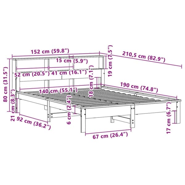 vidaXL Sengeramme uten madrass 140x190 cm heltre furu