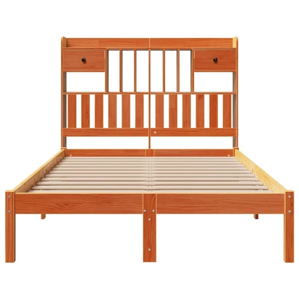 vidaXL Seng med bokhylle uten madrass voksbrun 135x190 cm heltre furu
