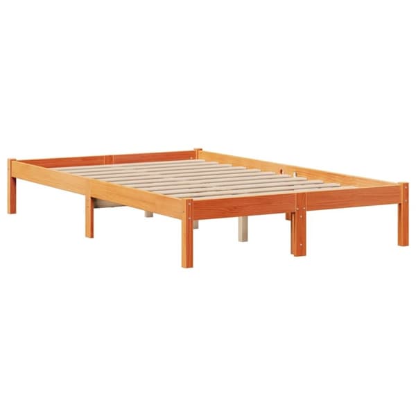 vidaXL Seng med bokhylle uten madrass voksbrun 135x190 cm heltre furu