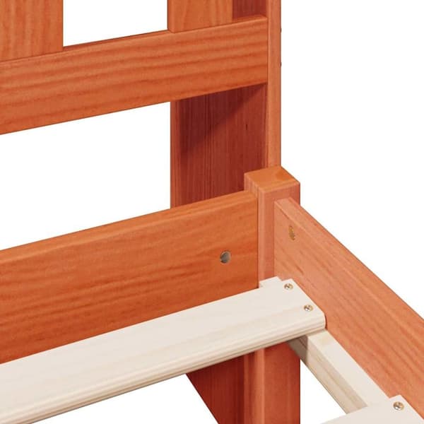 vidaXL Seng med bokhylle uten madrass voksbrun 135x190 cm heltre furu