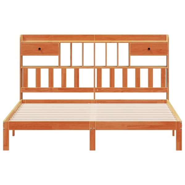 vidaXL Seng med bokhylle uten madrass voksbrun 180x200 cm heltre furu