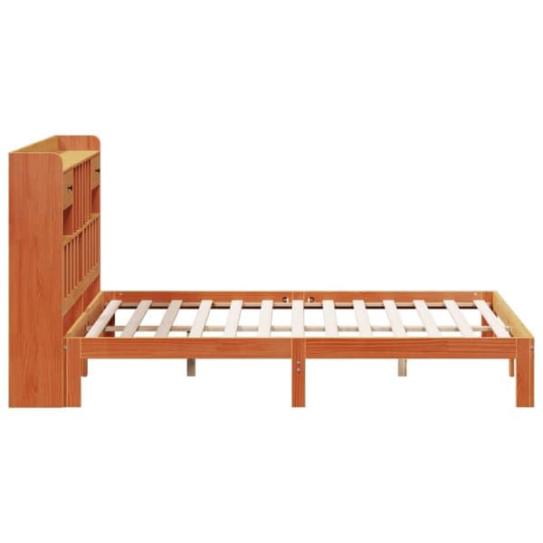 vidaXL Seng med bokhylle uten madrass voksbrun 180x200 cm heltre furu