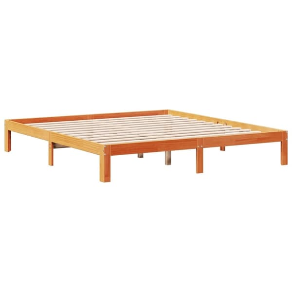 vidaXL Seng med bokhylle uten madrass voksbrun 180x200 cm heltre furu