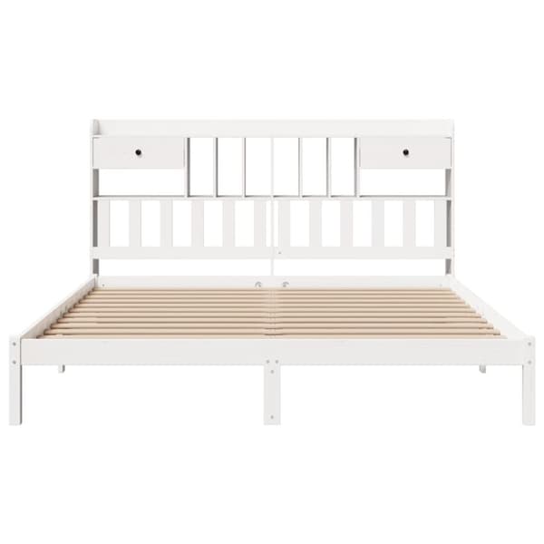 vidaXL Sänky kirjahyllyllä ei patjaa valkoinen 200x200 cm täysi mänty