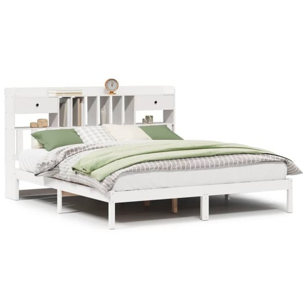 vidaXL seng med reol uden madras 200x200 cm massivt fyrretræ hvid