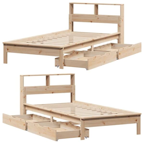 vidaXL Seng med bokhylle uten madrass 75x190 cm heltre furu