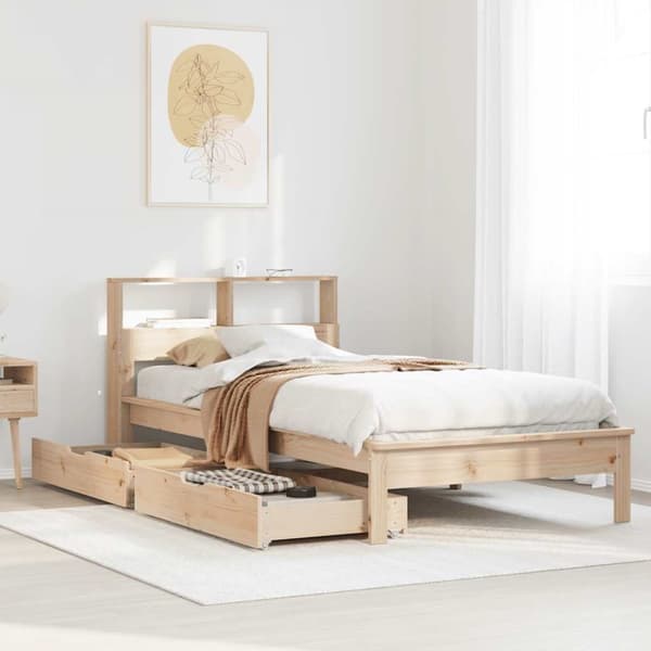 vidaXL Seng med bokhylle uten madrass 75x190 cm heltre furu