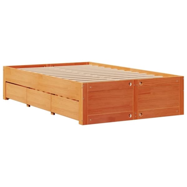 vidaXL Sengeramme uten madrass med skuffer brun 120x190 cm heltre furu