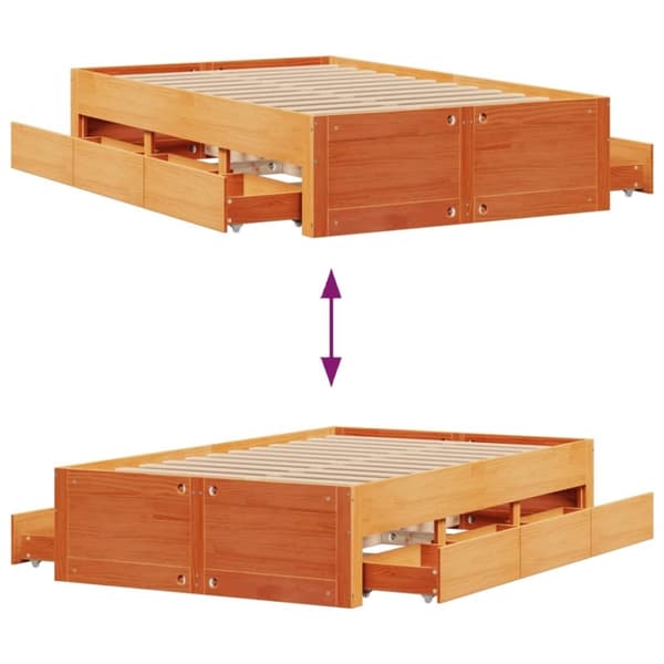 vidaXL Sengeramme uten madrass med skuffer brun 120x190 cm heltre furu