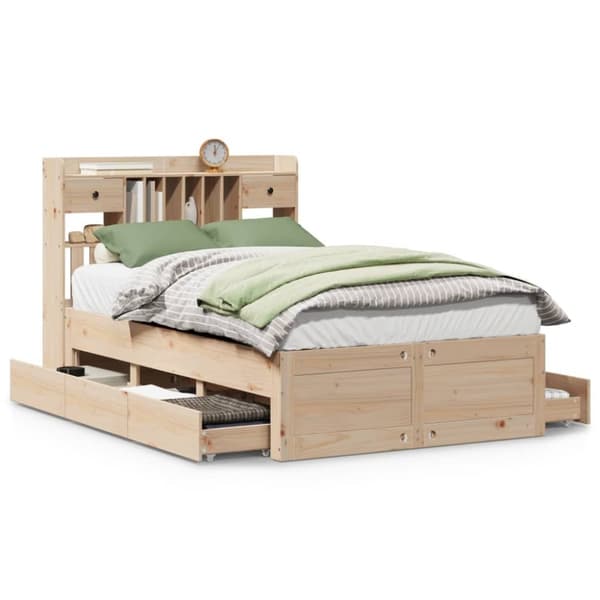 vidaXL Seng med bokhylle uten madrass 135x190 cm heltre furu