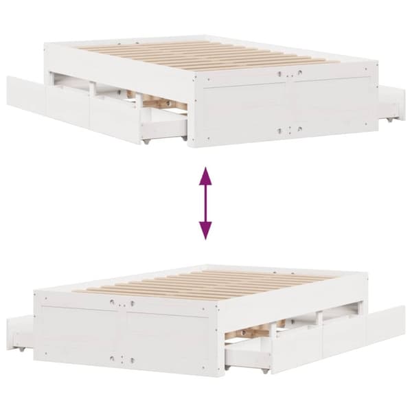 vidaXL Sengeramme uten madrass med skuffer hvit 120x190 cm heltre furu
