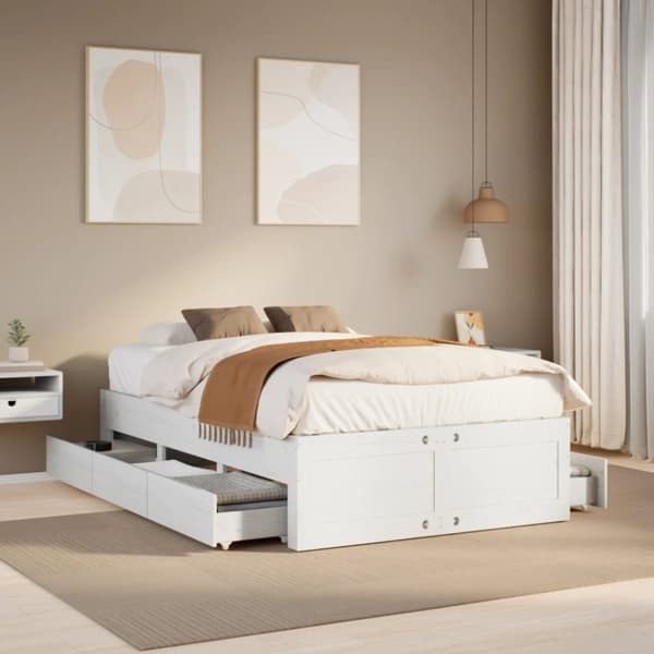 vidaXL Sengeramme uten madrass med skuffer hvit 120x190 cm heltre furu