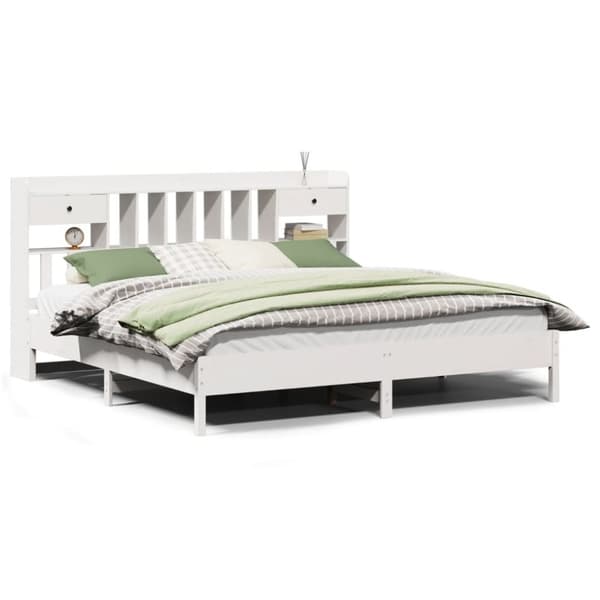 vidaXL seng med reol uden madras 200x200 cm massivt fyrretræ hvid