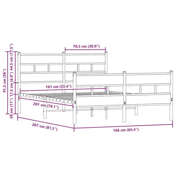 vidaXL sengeramme uden madras 160x200 cm metal brun egetræsfarve