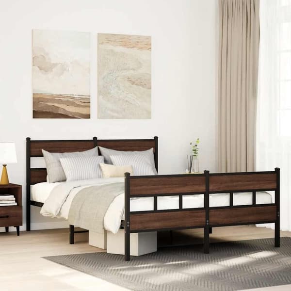 vidaXL sengeramme uden madras 160x200 cm metal brun egetræsfarve