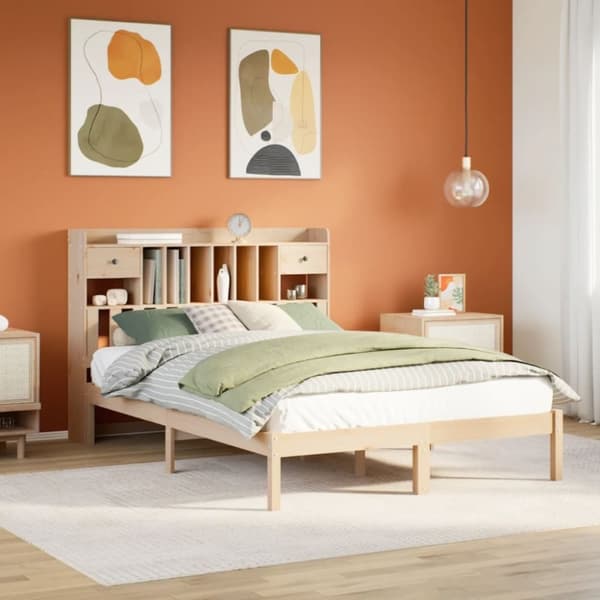 vidaXL Sänky kirjahyllyllä ilman patjaa 140x200 cm täysi mänty