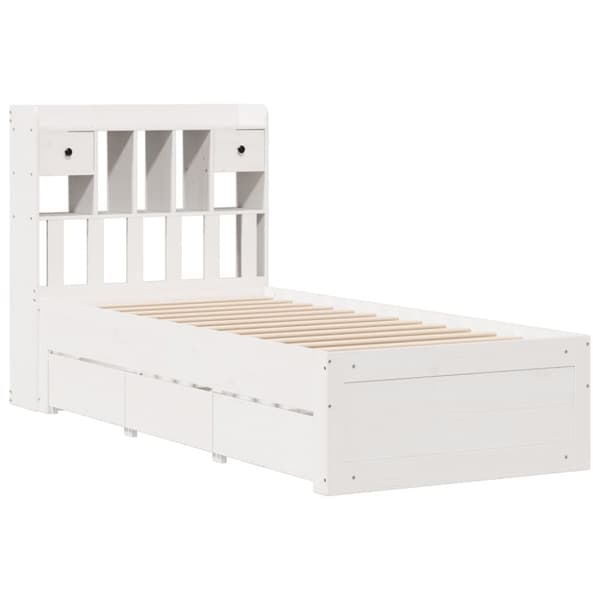 vidaXL Seng med bokhylle uten madrass hvit 75x190 cm heltre furu