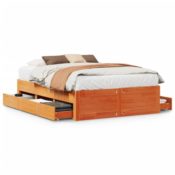 vidaXL Sengeramme uten madrass med skuffer brun 140x190 cm heltre furu