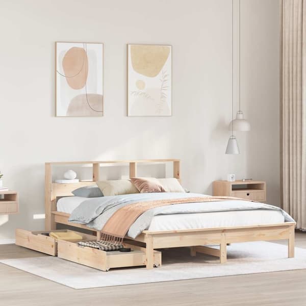 vidaXL Seng med bokhylle uten madrass 120x200 cm heltre furu