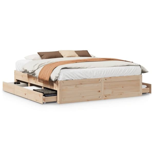 vidaXL sengeramme med skuffer 200x200 cm uden madras massivt fyrretræ