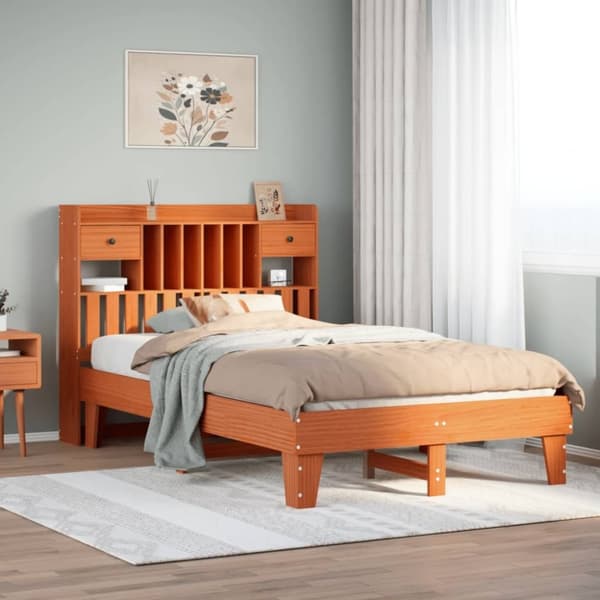 vidaXL Sengeramme uten madrass voksbrun 120x190 cm heltre furu