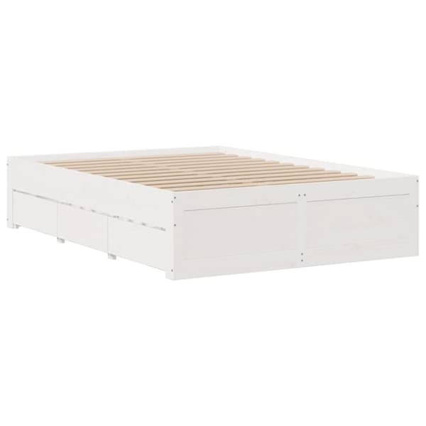 vidaXL sengeramme m. skuffer 140x200 cm uden madras massivt fyr hvid