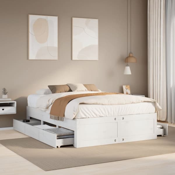 vidaXL sengeramme m. skuffer 140x200 cm uden madras massivt fyr hvid