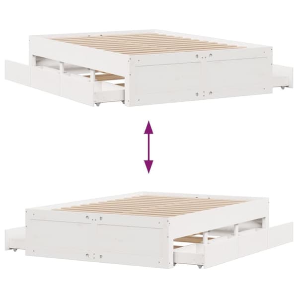 vidaXL Sengeramme uten madrass med skuffer hvit 160x200 cm heltre furu