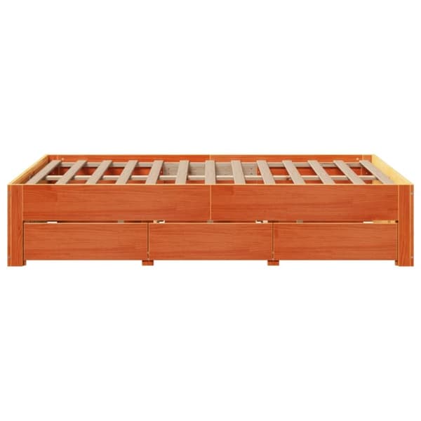 vidaXL Sängram utan madrass med lådor vaxbrun 135x190 cm massiv furu