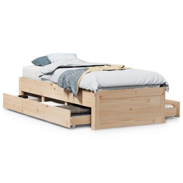 vidaXL Sengeramme uten madrass med skuffer 90x200 cm heltre furu