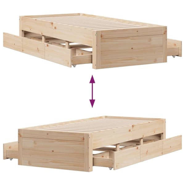 vidaXL Sengeramme uten madrass med skuffer 90x200 cm heltre furu