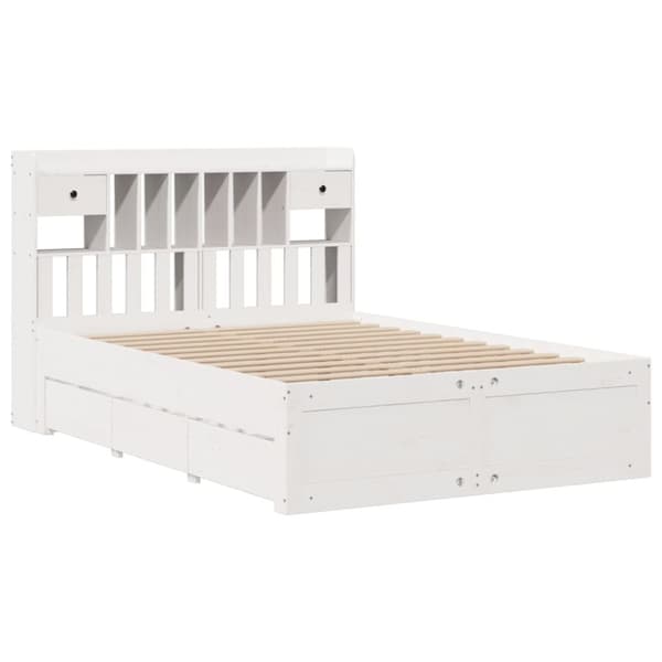 vidaXL Seng med bokhylle uten madrass hvit 150x200 cm heltre furu