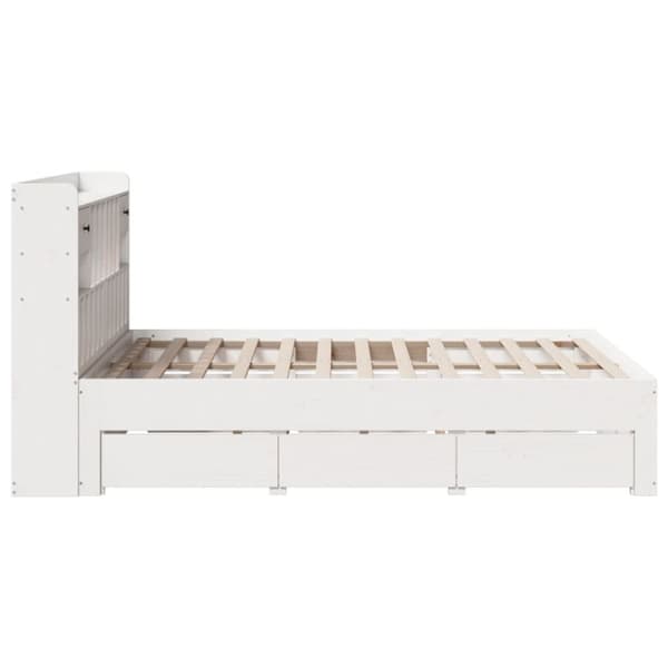 vidaXL Seng med bokhylle uten madrass hvit 150x200 cm heltre furu