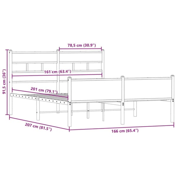 vidaXL sengeramme uden madras 160x200 cm metal røget egetræsfarve