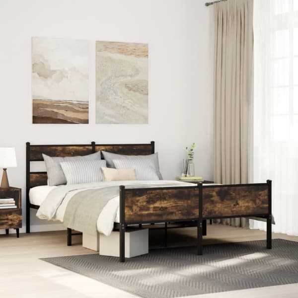 vidaXL sengeramme uden madras 160x200 cm metal røget egetræsfarve
