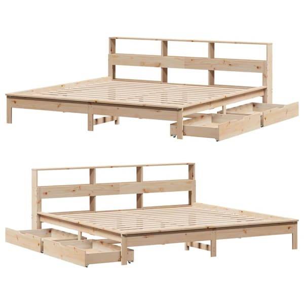 vidaXL Seng med bokhylle uten madrass 200x200 cm heltre furu