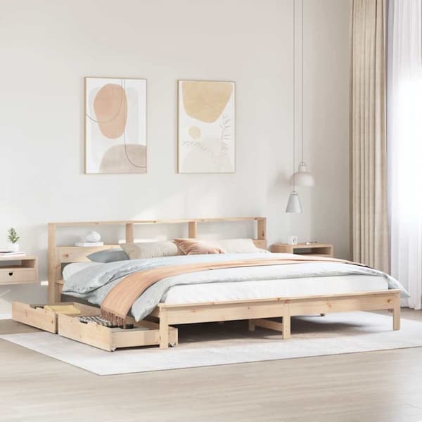 vidaXL Seng med bokhylle uten madrass 200x200 cm heltre furu