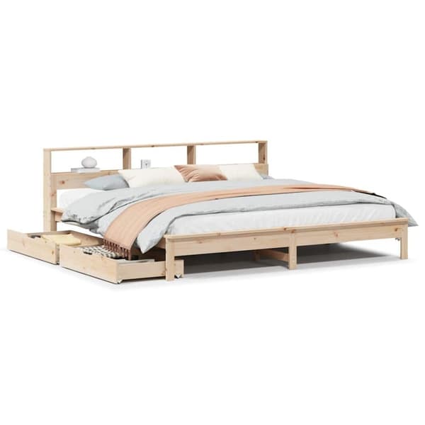 vidaXL Seng med bokhylle uten madrass 200x200 cm heltre furu